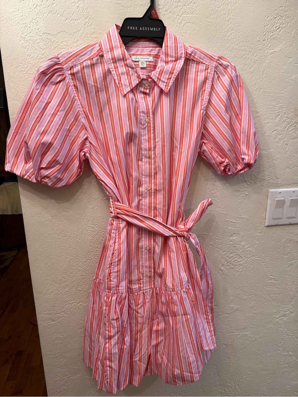 Women’s & Coral Stripe Shirt Dress with Tie Waist